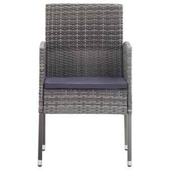 Tuinstoelen 2 st met donkergrijze kussens poly rattan grijs