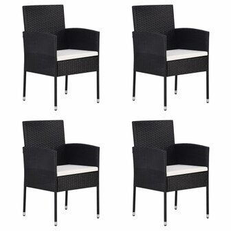 Tuinstoelen 4 st met cr&egrave;mewitte kussens poly rattan zwart