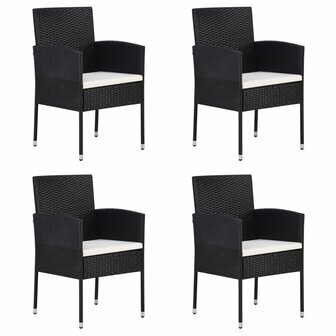 Tuinstoelen 4 st met cr&egrave;mewitte kussens poly rattan zwart