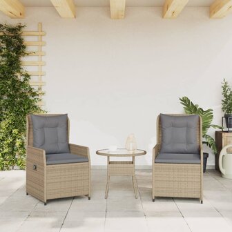 Tuinstoelen 2 st verstelbaar poly rattan beige