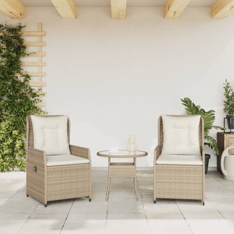 Tuinstoelen 2 st verstelbaar poly rattan beige