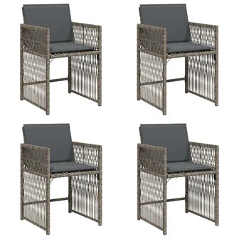 Tuinstoelen 4 st met kussens poly rattan grijs