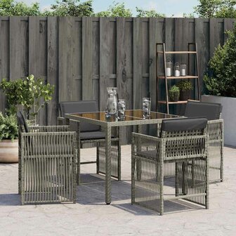 Tuinstoelen 4 st met kussens poly rattan grijs
