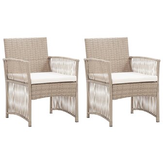 Tuinstoelen met kussens 2 st poly rattan beige