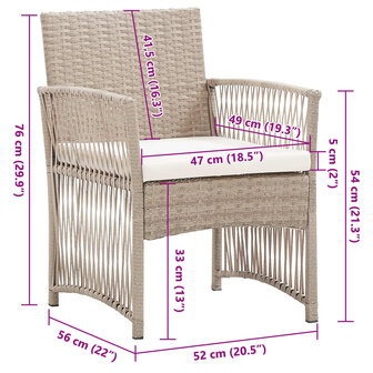 Tuinstoelen met kussens 2 st poly rattan beige