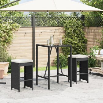 Tuinbarkrukken met kussens 2 st poly rattan zwart