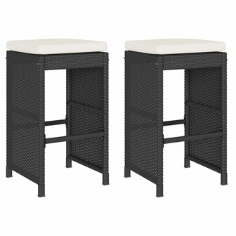 Tuinbarkrukken met kussens 2 st poly rattan zwart