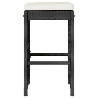 Tuinbarkrukken met kussens 2 st poly rattan zwart