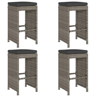 Tuinbarkrukken met kussens 4 st poly rattan grijs