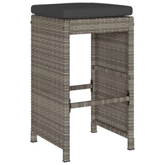 Tuinbarkrukken met kussens 4 st poly rattan grijs