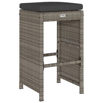 Tuinbarkrukken met kussens 4 st poly rattan grijs