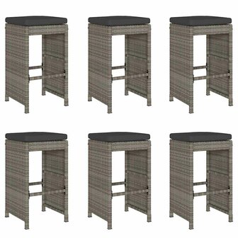 Tuinbarkrukken met kussens 6 st poly rattan grijs