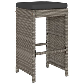 Tuinbarkrukken met kussens 6 st poly rattan grijs