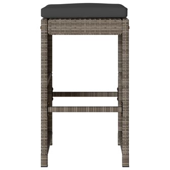 Tuinbarkrukken met kussens 6 st poly rattan grijs