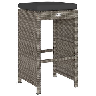 Tuinbarkrukken met kussens 6 st poly rattan grijs