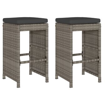 Tuinbarkrukken met kussens 2 st poly rattan grijs