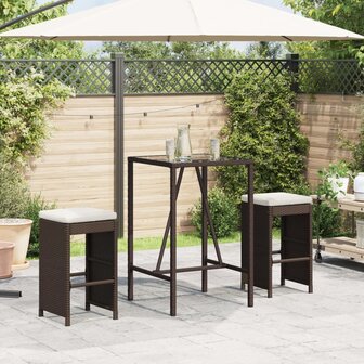 Tuinbarkrukken 2 st met kussens poly rattan bruin