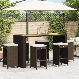 Tuinbarkrukken 6 st met kussens poly rattan bruin