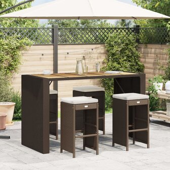 Tuinbarkrukken met kussens 4 st poly rattan bruin