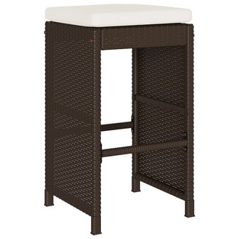 Tuinbarkrukken met kussens 4 st poly rattan bruin