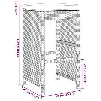 Tuinbarkrukken met kussens 4 st poly rattan bruin