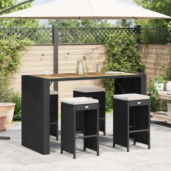 Tuinbarkrukken met kussens 4 st poly rattan zwart
