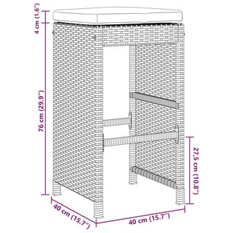 Tuinbarkrukken met kussens 4 st poly rattan zwart