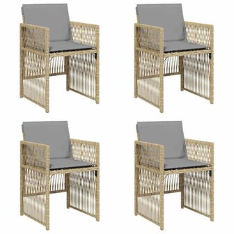 Tuinstoelen 4 st met kussens poly rattan gemengd beige