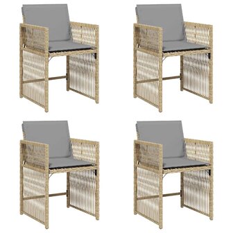 Tuinstoelen 4 st met kussens poly rattan gemengd beige