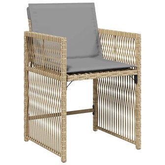 Tuinstoelen 4 st met kussens poly rattan gemengd beige