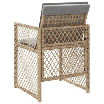 Tuinstoelen 4 st met kussens poly rattan gemengd beige