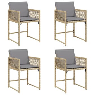 Tuinstoelen 4 st met kussens poly rattan gemengd beige