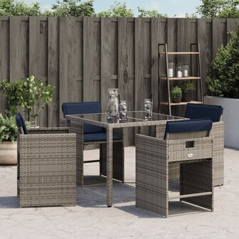 Tuinstoelen 4 st met kussens poly rattan grijs