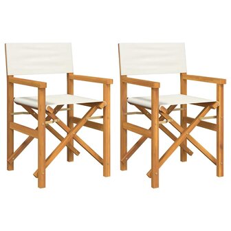 Regisseursstoelen inklapbaar 2 st massief teakhout cr&egrave;mekleurig