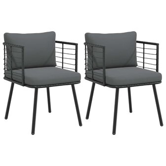 Tuinstoelen 2 st met kussens poly rattan zwart