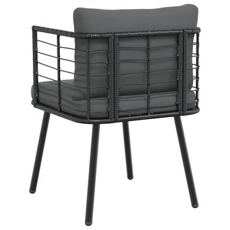 Tuinstoelen 2 st met kussens poly rattan zwart