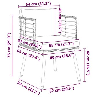 Tuinstoelen 2 st met kussens poly rattan zwart