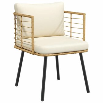 Tuinstoelen 2 st met kussens poly rattan naturel