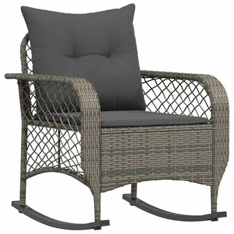 Tuinschommelstoel met kussens poly rattan grijs
