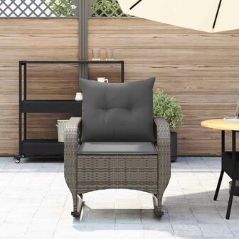 Tuinschommelstoel met kussens poly rattan grijs
