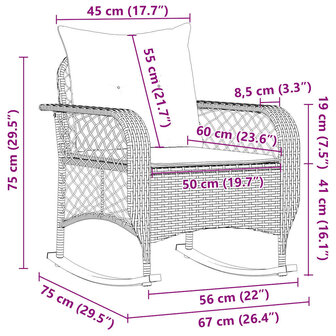 Tuinschommelstoel met kussens poly rattan grijs