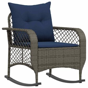 Tuinschommelstoel met kussens poly rattan grijs