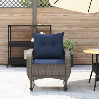 Tuinschommelstoel met kussens poly rattan grijs