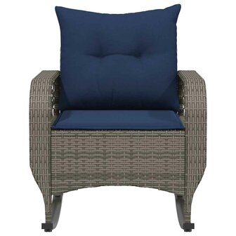 Tuinschommelstoel met kussens poly rattan grijs