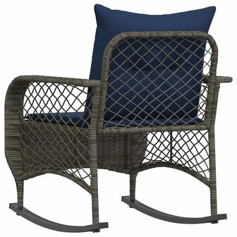 Tuinschommelstoel met kussens poly rattan grijs