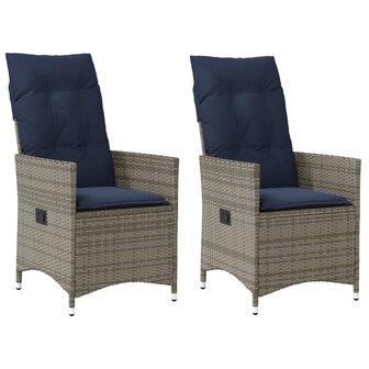 Tuinstoelen 2 st verstelbaar met kussens poly rattan grijs