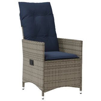 Tuinstoelen 2 st verstelbaar met kussens poly rattan grijs