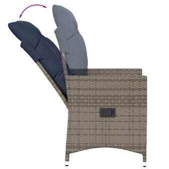 Tuinstoelen 2 st verstelbaar met kussens poly rattan grijs