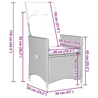 Tuinstoelen 2 st verstelbaar met kussens poly rattan grijs