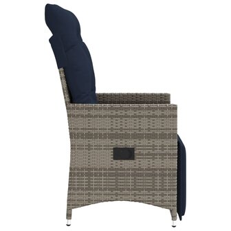 Tuinstoel verstelbaar met kussens poly rattan grijs